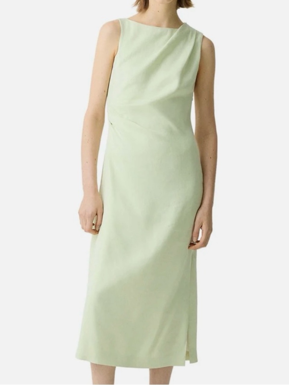 Nwt Theory Linen Blend Draped Midi Dress Aloe Sz 8